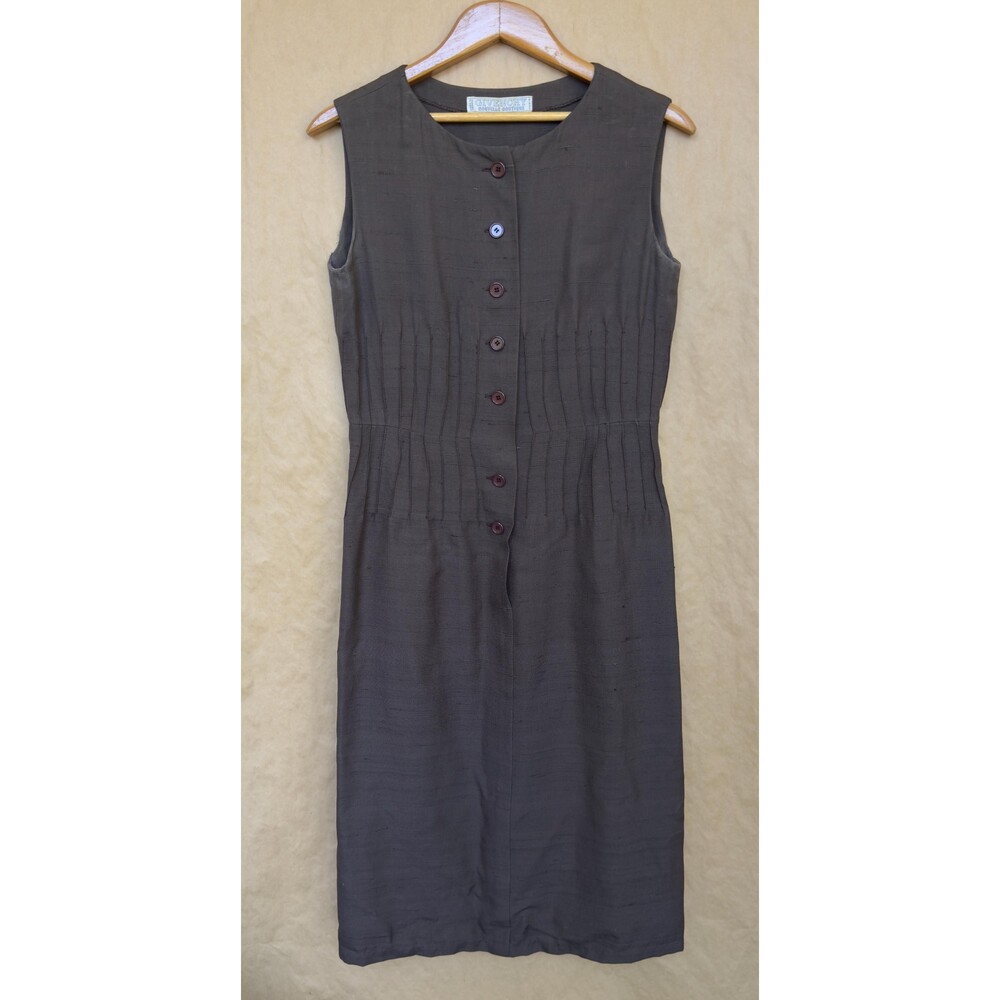 Vintage 1970s Givenchy Nouvelle Boutique Dress | Brown Raw Silk Sleeveless Midi - Picture 2 of 8